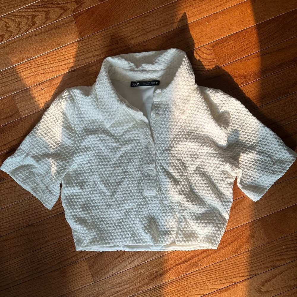 ZARA WHITE COLLARED CROP TOP